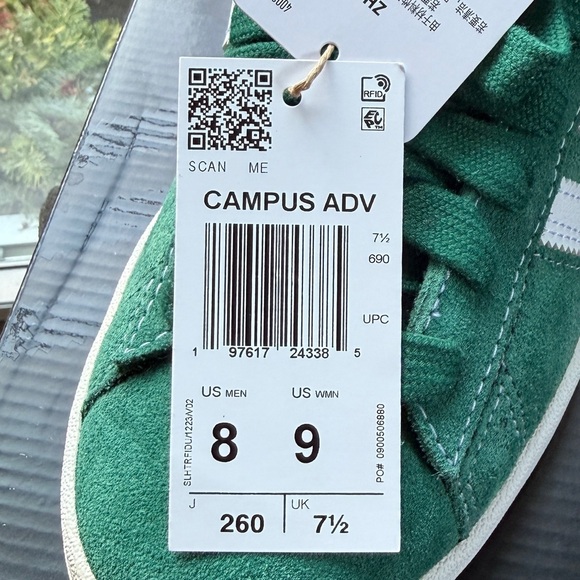 NIB Adidas Campus ADV Green Suede Gum Sole Sneakers Unisex Women’s 9 / Men’s 8 - Picture 11 of 12